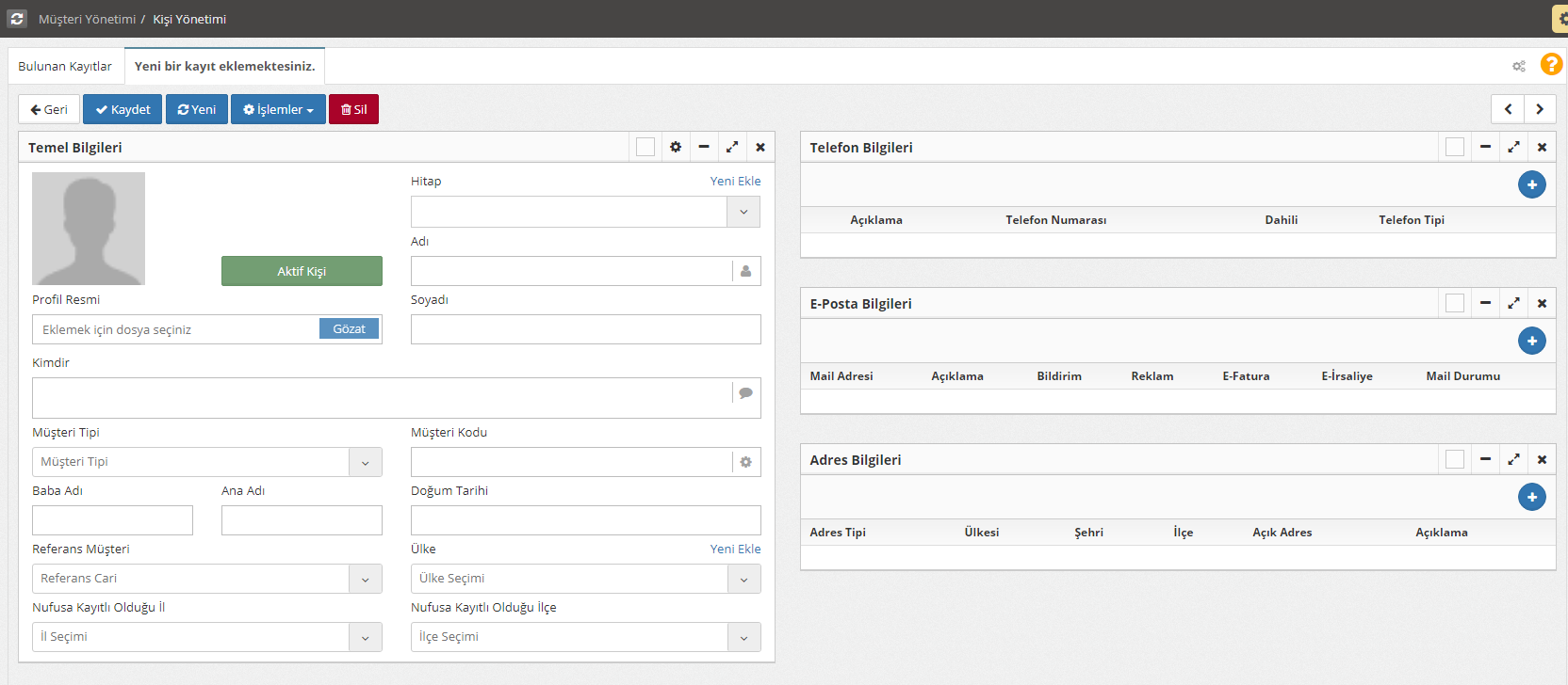 Kişi Yönetiminden Kişi Nasıl Oluşturulur