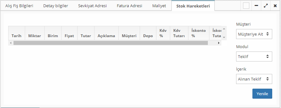 alış fişi stok hareketleri