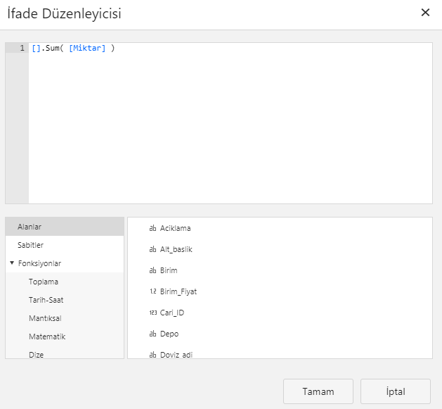 Tasarımlara Toplam Tutar ve Miktar Bilgisi Ekleme